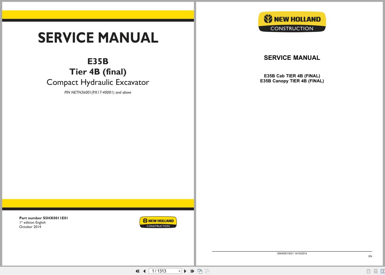 New Holland Excavator E35B Tier 4B Service Manual S5HX0011E01 (1)