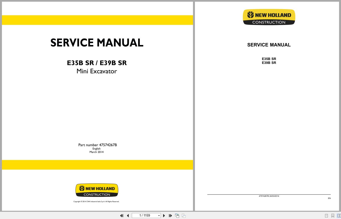 New Holland Excavator E35BSR E39BSR Service Manual 47574267B (1)