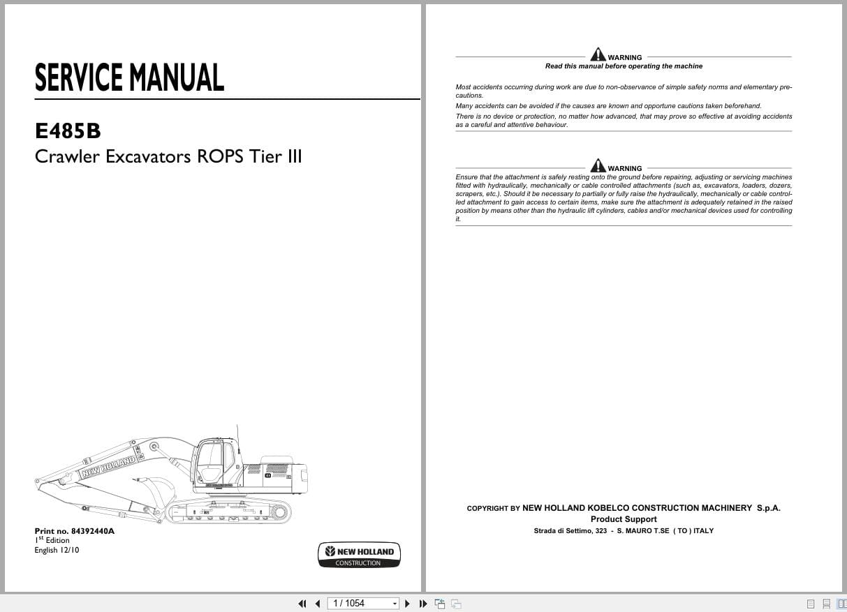 New Holland Excavator E485B ROPS Tier III Service Manual 84392440A (1)