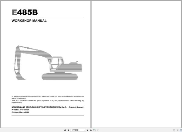 New Holland Excavator E485B Workshop Manual 87475986A (1)
