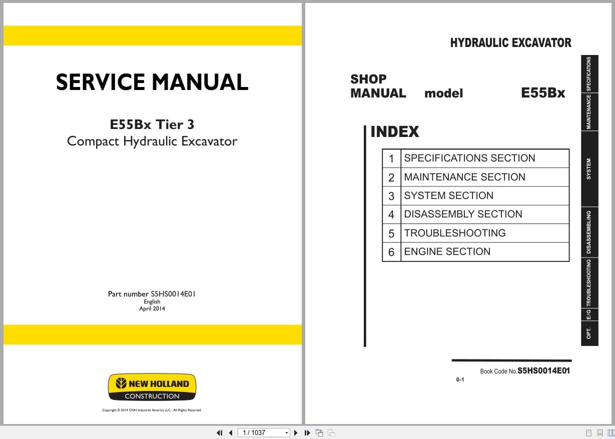 New Holland Excavator E55Bx Tier 3 Service Manual S5HS0014E01 (1)