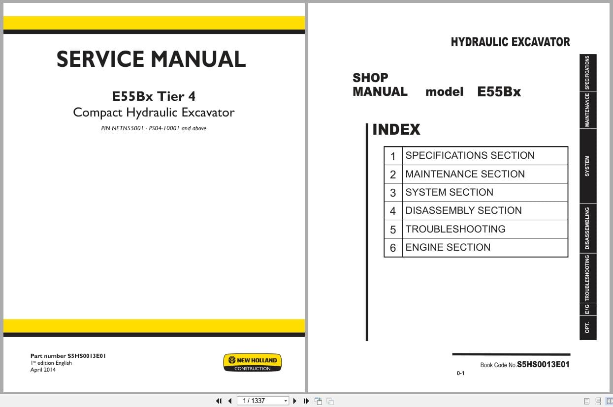 New Holland Excavator E55Bx Tier 4 Service Manual S5HS0013E01 (1)