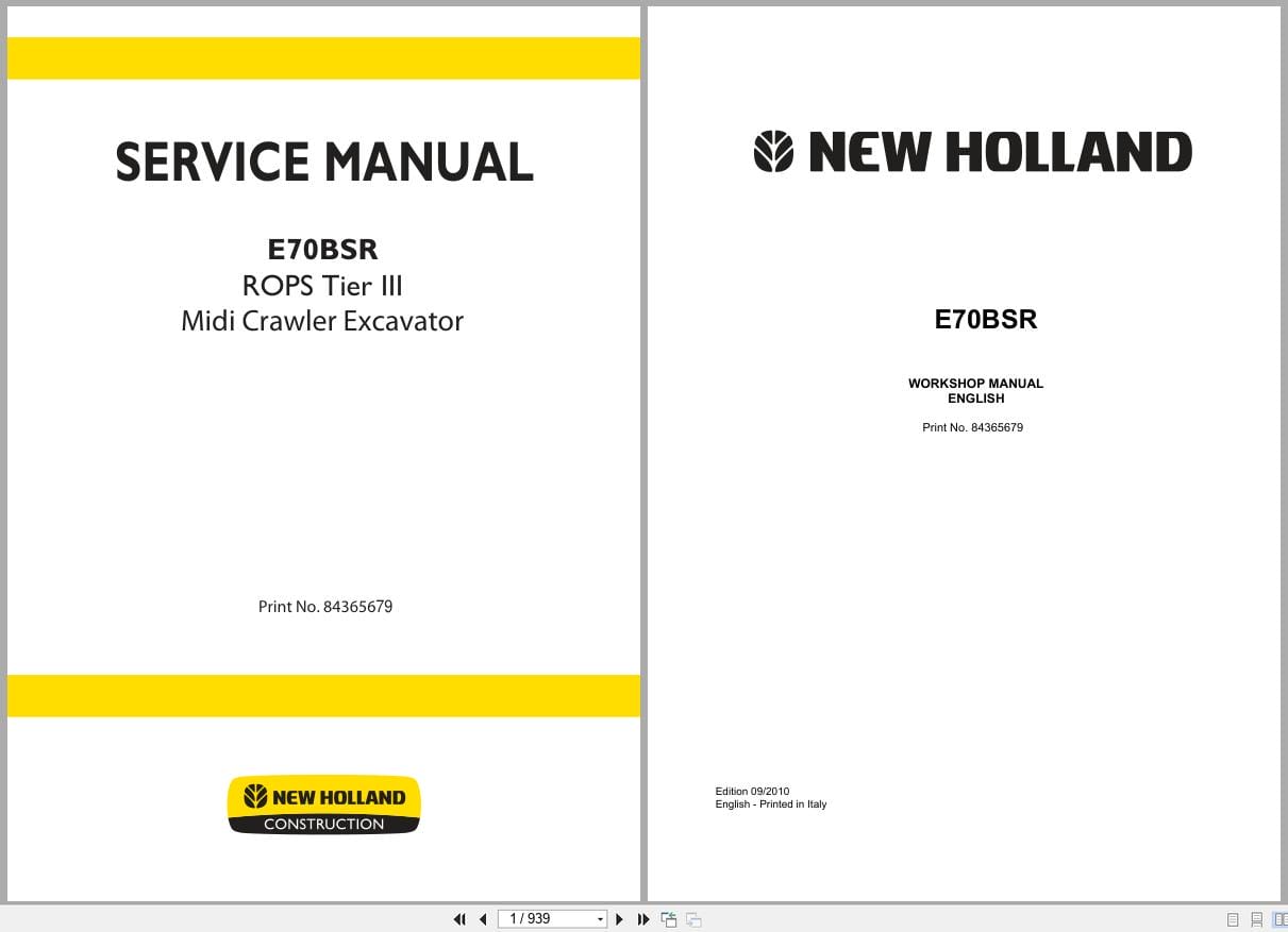 New Holland Excavator E70BSR ROPS Tier III Service Manual 84365679 (1)