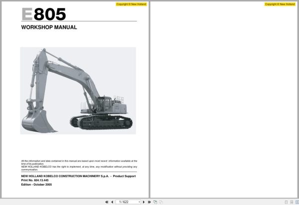 New Holland Excavator E805 Workshop Manual 60413445 (1)