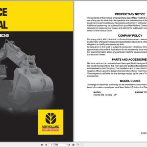 New Holland Excavator EC240 Service Manual 73179387 (1)