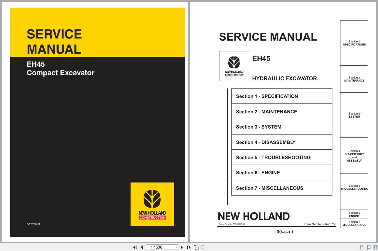New Holland Excavator EH45 Service Manual 6 75750NA (1)