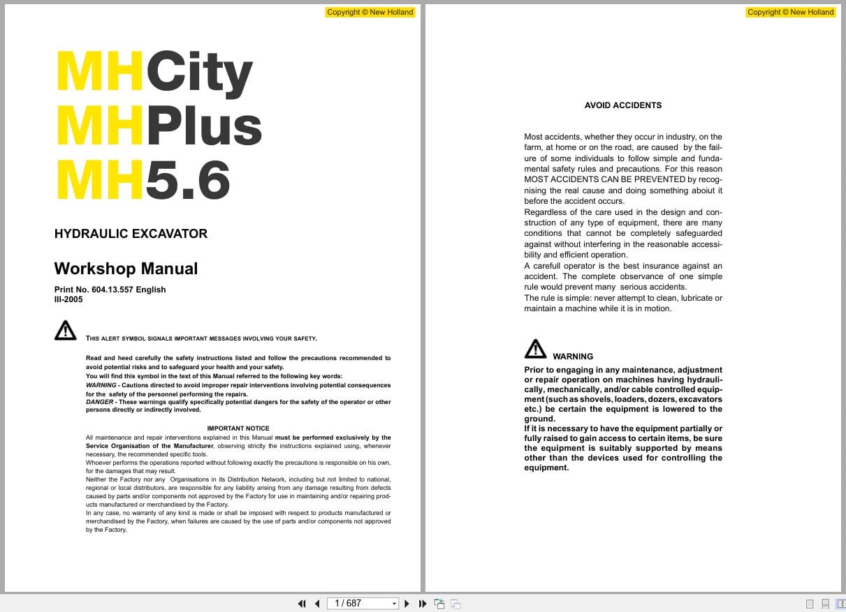 New Holland Excavator MHCity MHPlus MH5.6 Workshop Manual 60413557 (1)