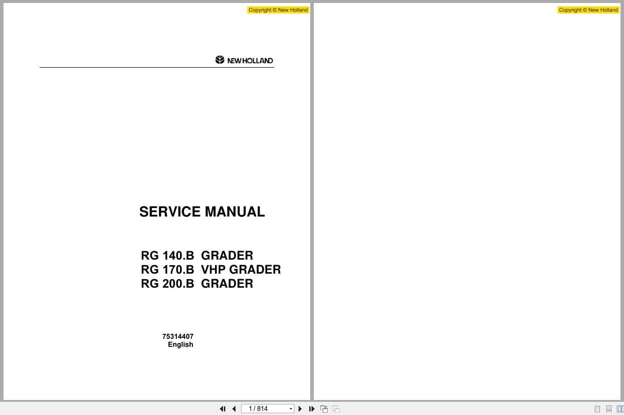 New Holland Grader RG140.B RG170.BVHP RG200.B Service Manual 75314407 (1)