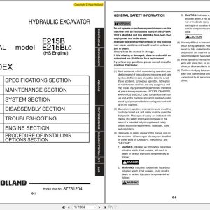New Holland Hydraulic Excavator E215B E215BLC Shop Manual 87731204 (1)