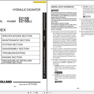 New Holland Hydraulic Excavator E215B E215BLC Shop Manual 87731205 (1)