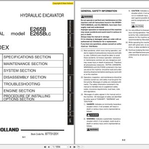 New Holland Hydraulic Excavator E265B E265BLC Shop Manual 87731201 (1)