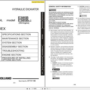 New Holland Hydraulic Excavator E385B E385BLC Shop Manual 87731198 (1)