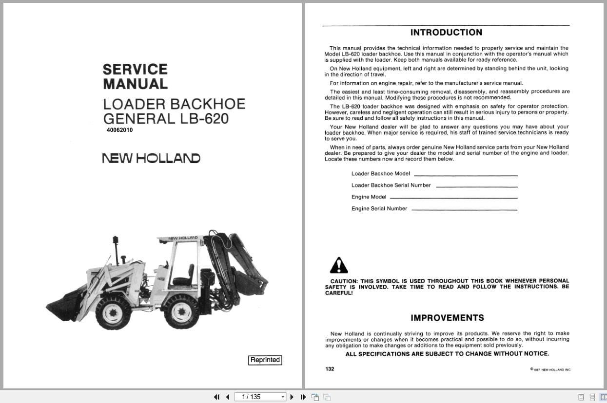 New Holland Loader Backhoe LB 620 Service Manual 40062010 (1)