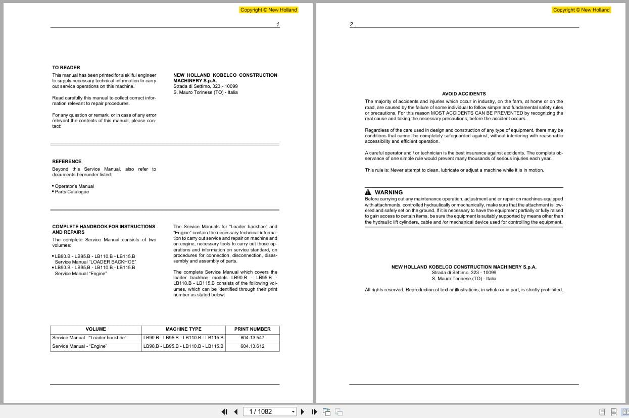 New Holland Loader Backhoe LB90.B to LB115.B Service Manual 60413547 (1)