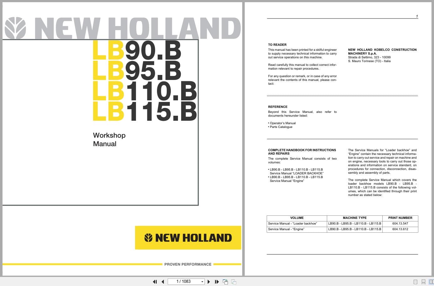 New Holland Loader Backhoe LB90.B to LB115.B Workshop Manual 60413547 (1)