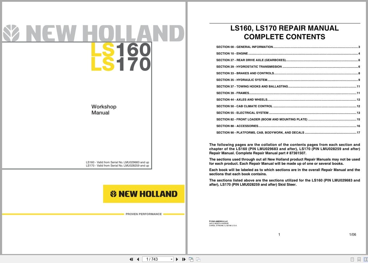 New Holland Loader L160 L170 Workshop Manual 6041360701 (1)