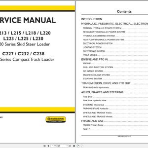 New Holland Loader L213 to C238 Service Manual 84423865 (1)