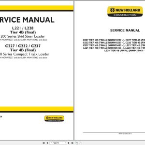 New Holland Loader L221 to C237 Tier 4B Service Manual 48068128 (1)
