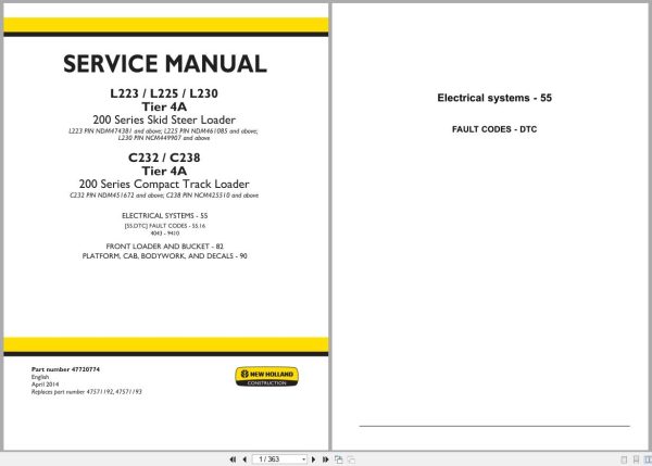 New Holland Loader L223 to C238 Tier 4A Service Manual 47720774 (1) New Holland Loader L223 To C238 Tier 4A Service Manual 47720774 (1)
