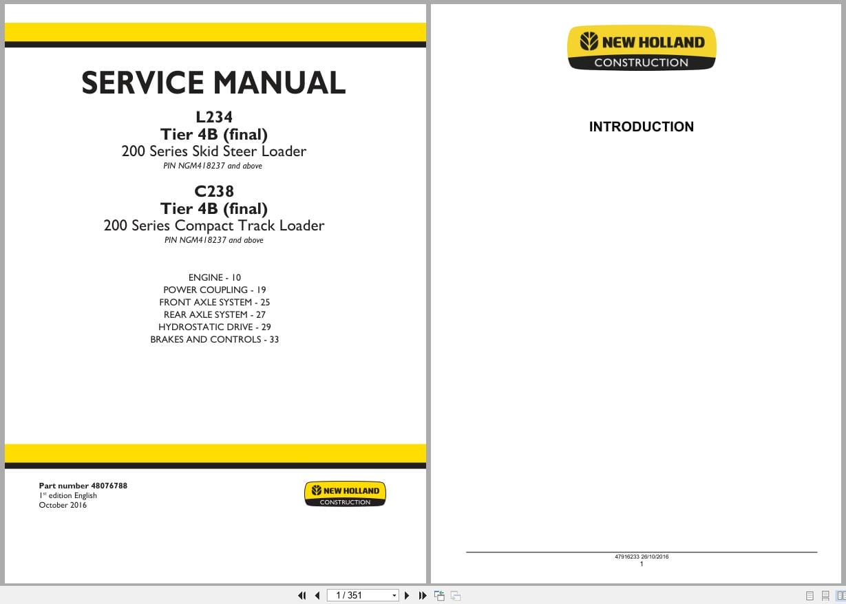 New Holland Loader L234 C238 Tier 4B Service Manual 48076788 (1)