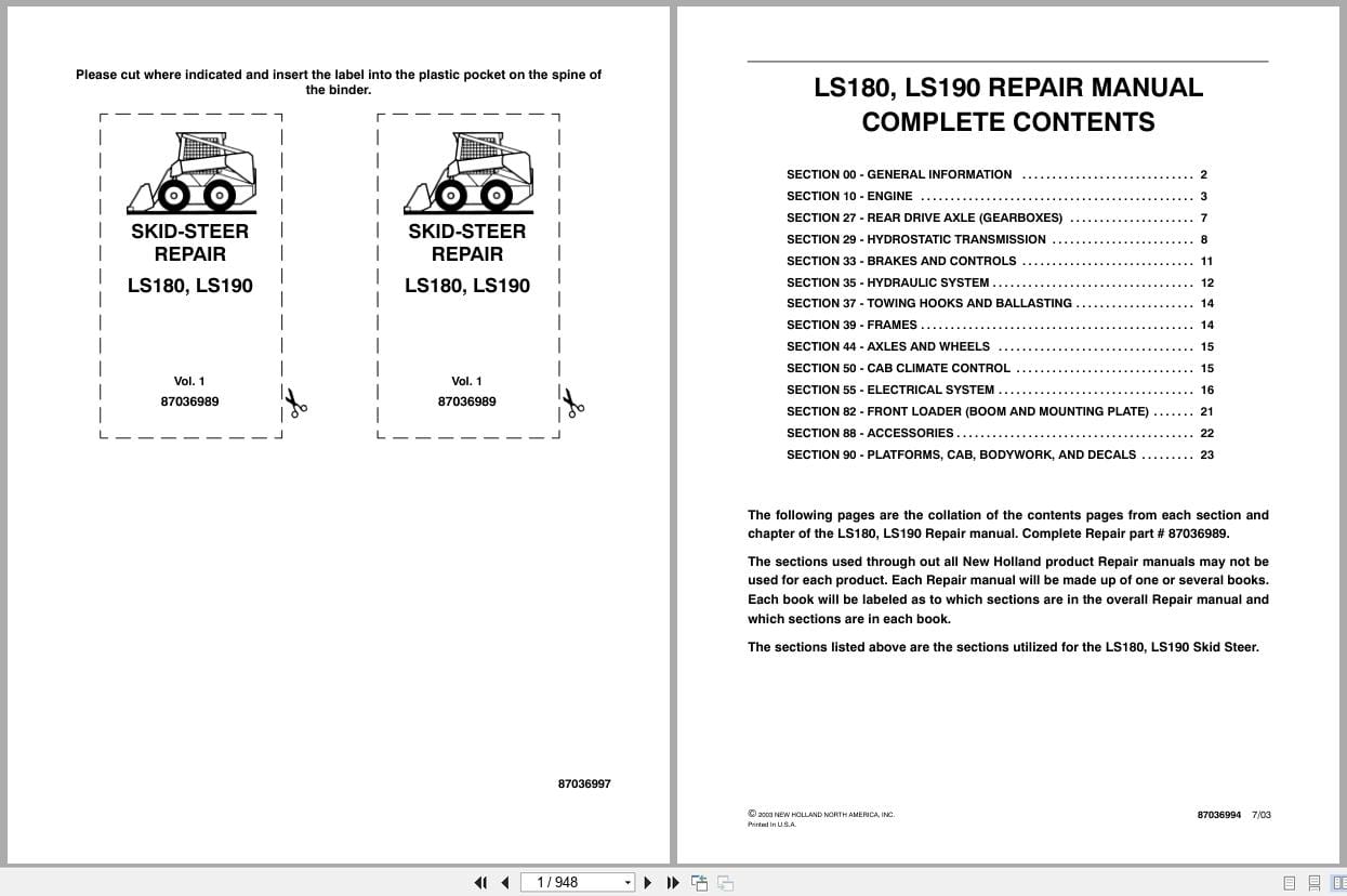 New Holland Loader LS180 LS190 Repair Manual 87036989 (1)