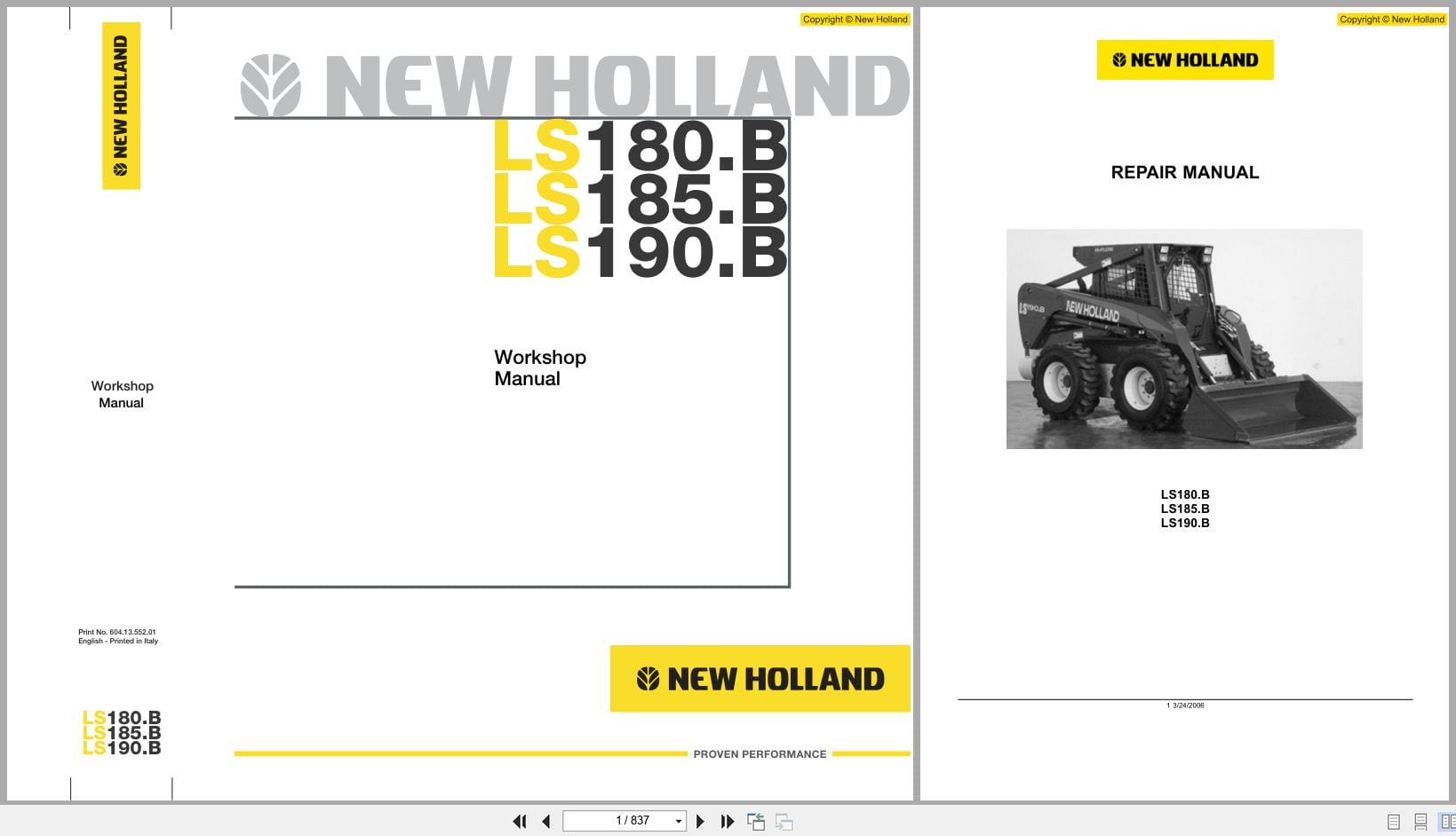 New Holland Loader LS180.B LS185.B LS190.B Workshop Manual 6041355201 (1)