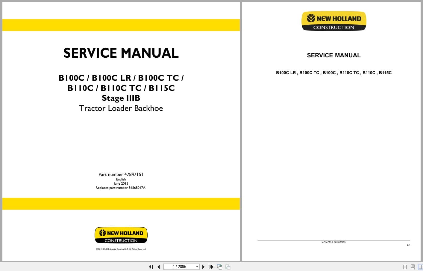 New Holland Tractor Loader Backhoe B100C to B115C Stage IIIB Service Manual 47847151 (1)