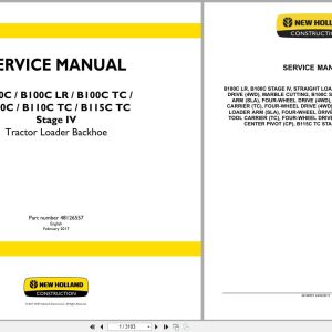 New Holland Tractor Loader Backhoe B100C to B115CTC Stage IV Service Manual 48126557 (1)