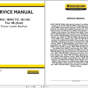 New Holland Tractor Loader Backhoe B95C B95CTC B110C Tier 4B Service Manual 47830959 (1)
