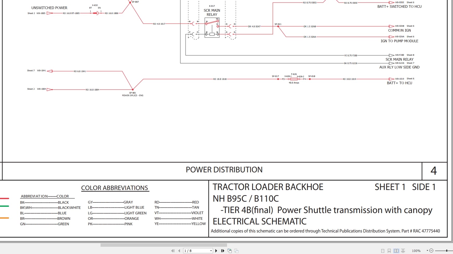 New Holland Tractor Loader Backhoe NHB95C B110C Tier 4B Electrical Schematic RAC47775440 (1)