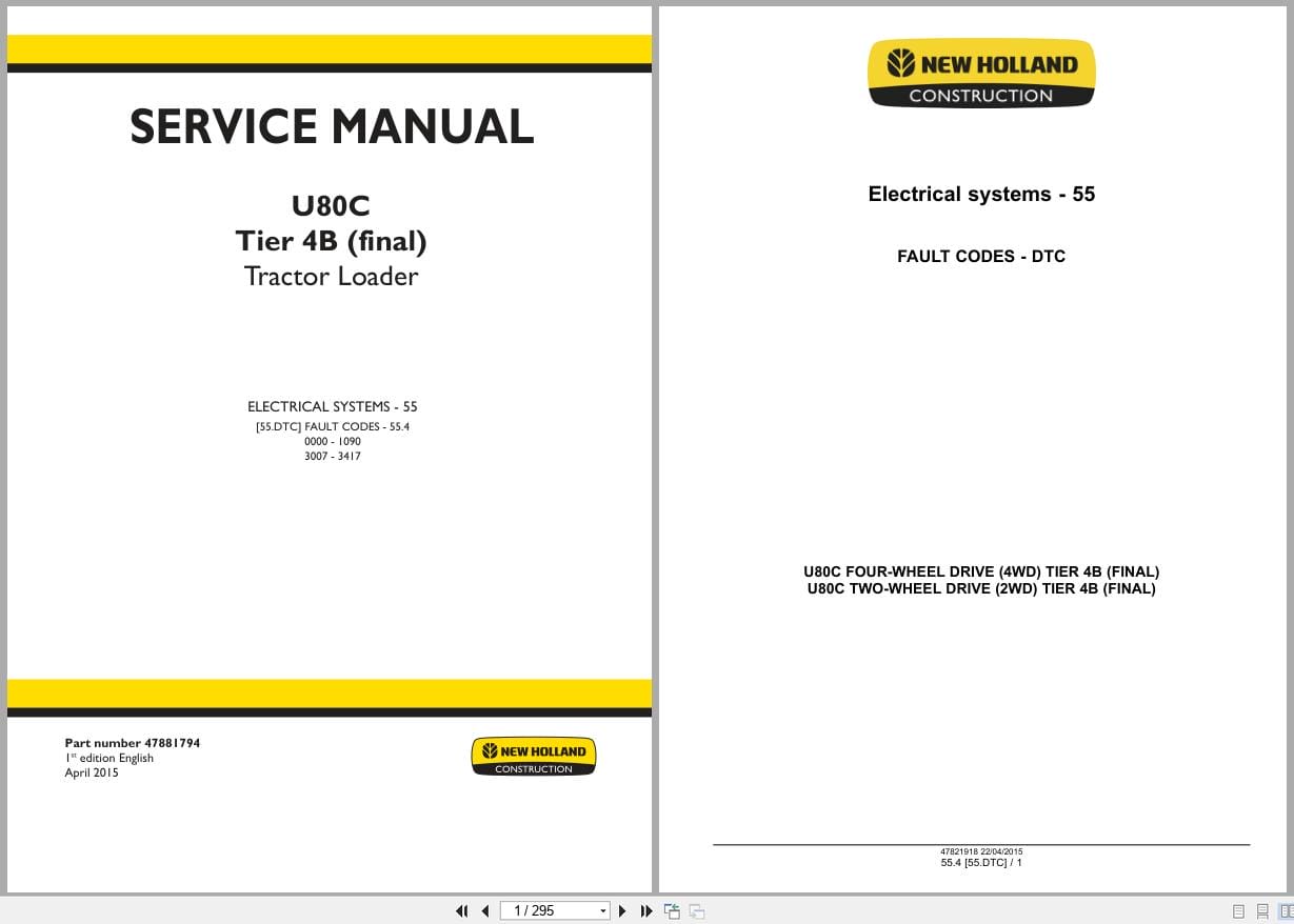 New Holland Tractor Loader U80C Tier 4B Service Manual 47881794 (1)