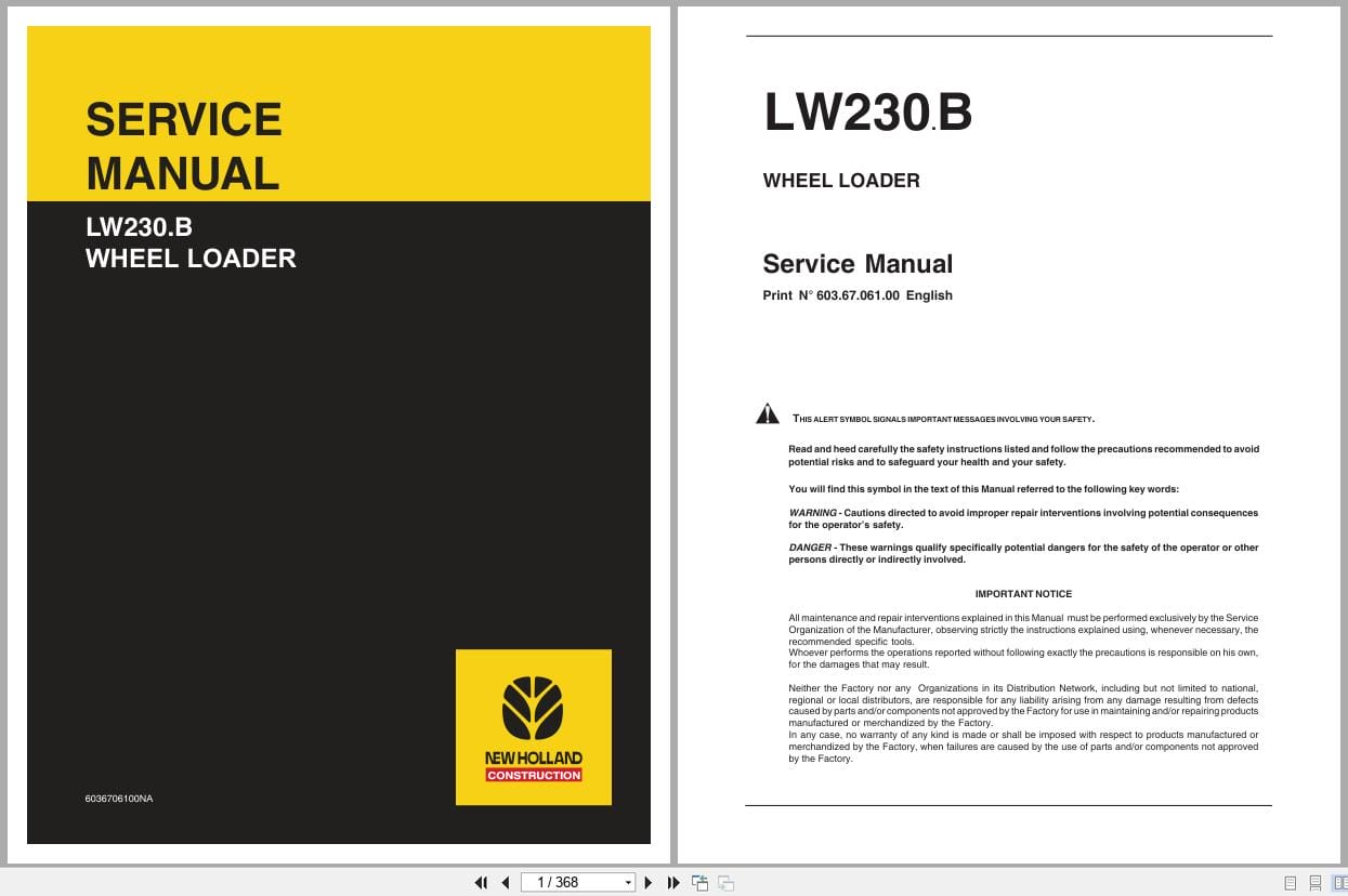 New Holland Wheel Loader LW230.B Service Manual 6036706100NA (1)