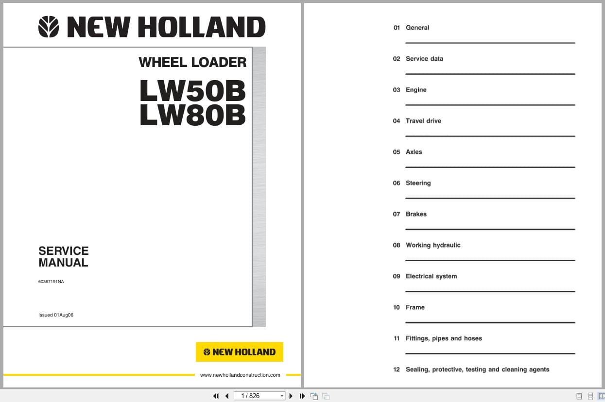 New Holland Wheel Loader LW50B LW80B Service Manual 60367191NA (1)