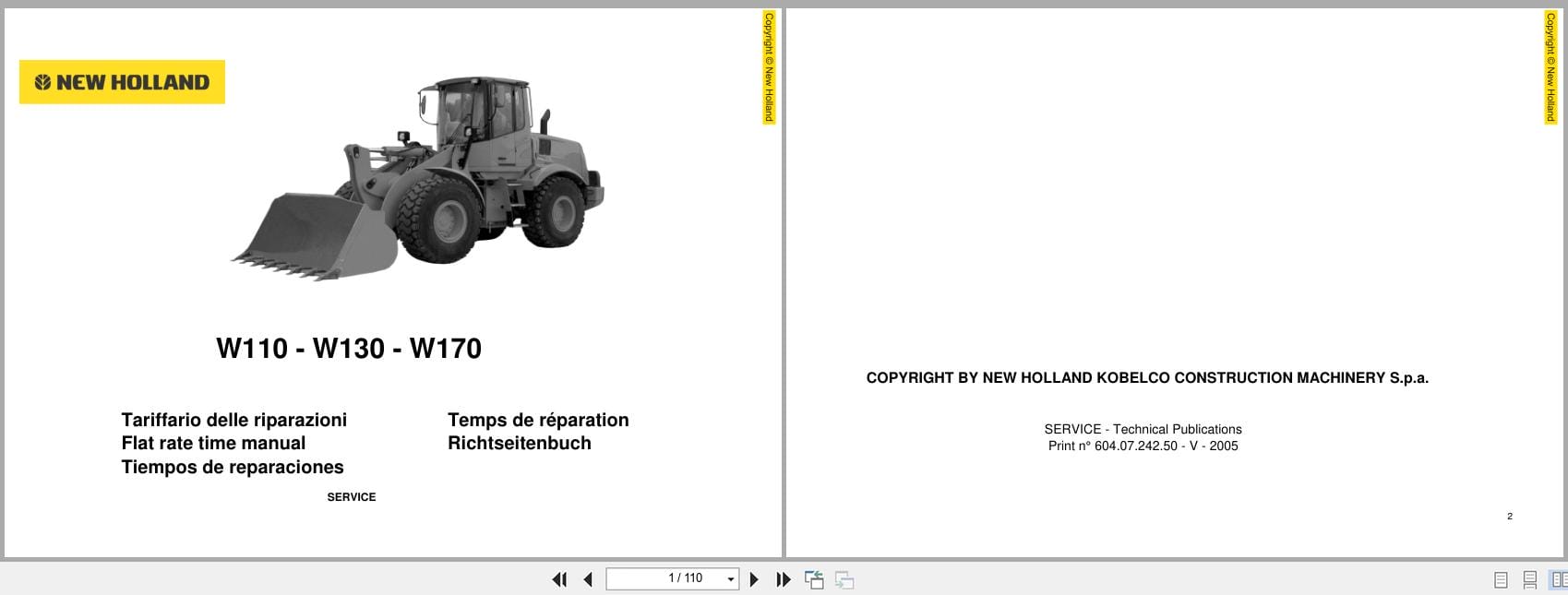New Holland Wheel Loader W110 W130 W170 Flat Rate Time Manual (1)