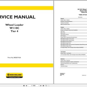 New Holland Wheel Loader W110C Tier 4 Service Manual 84581910A (1)