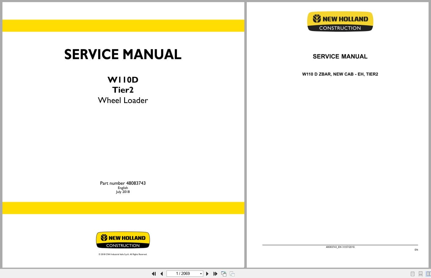 New Holland Wheel Loader W110D Tier 2 Service Manual 48083743 (1)