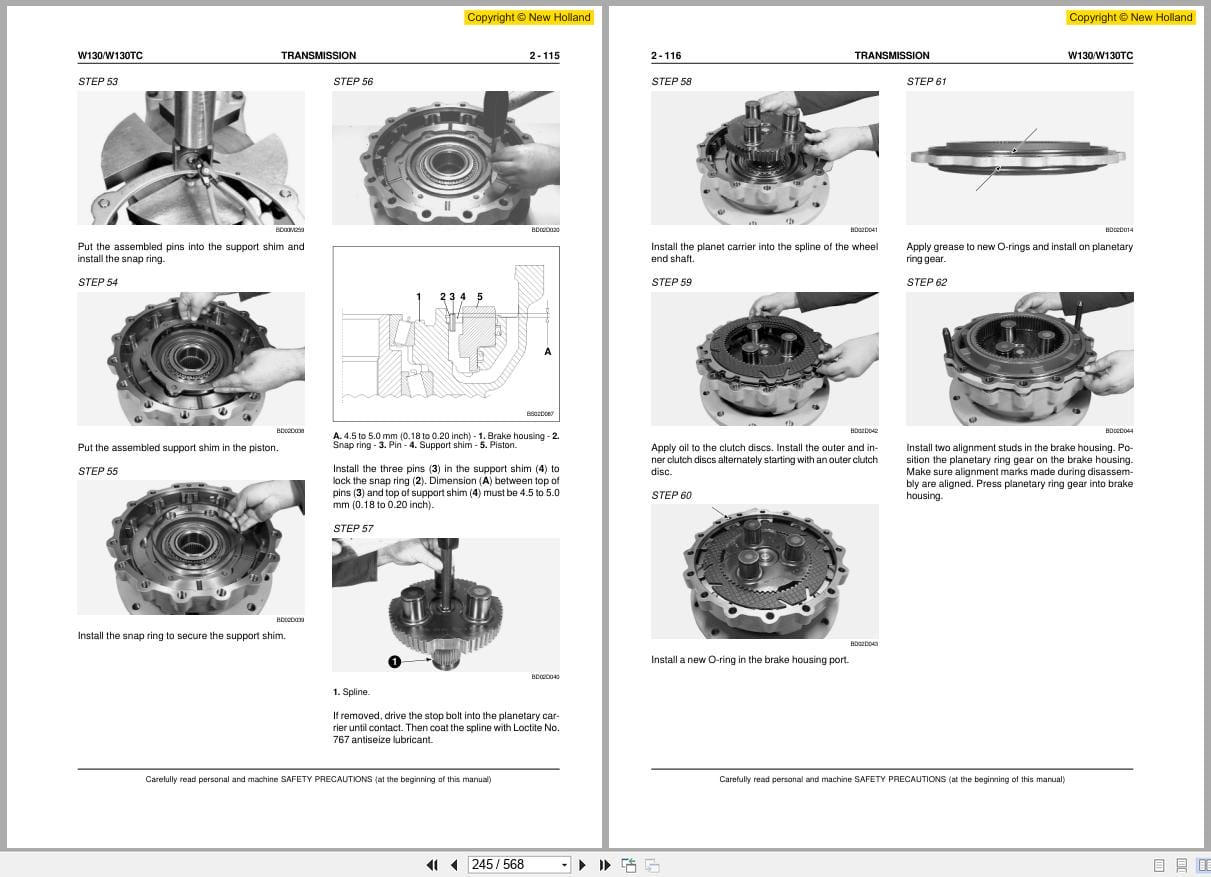 New Holland Wheel Loader W130 W130TC Workshop Manual 6041349200 (2)