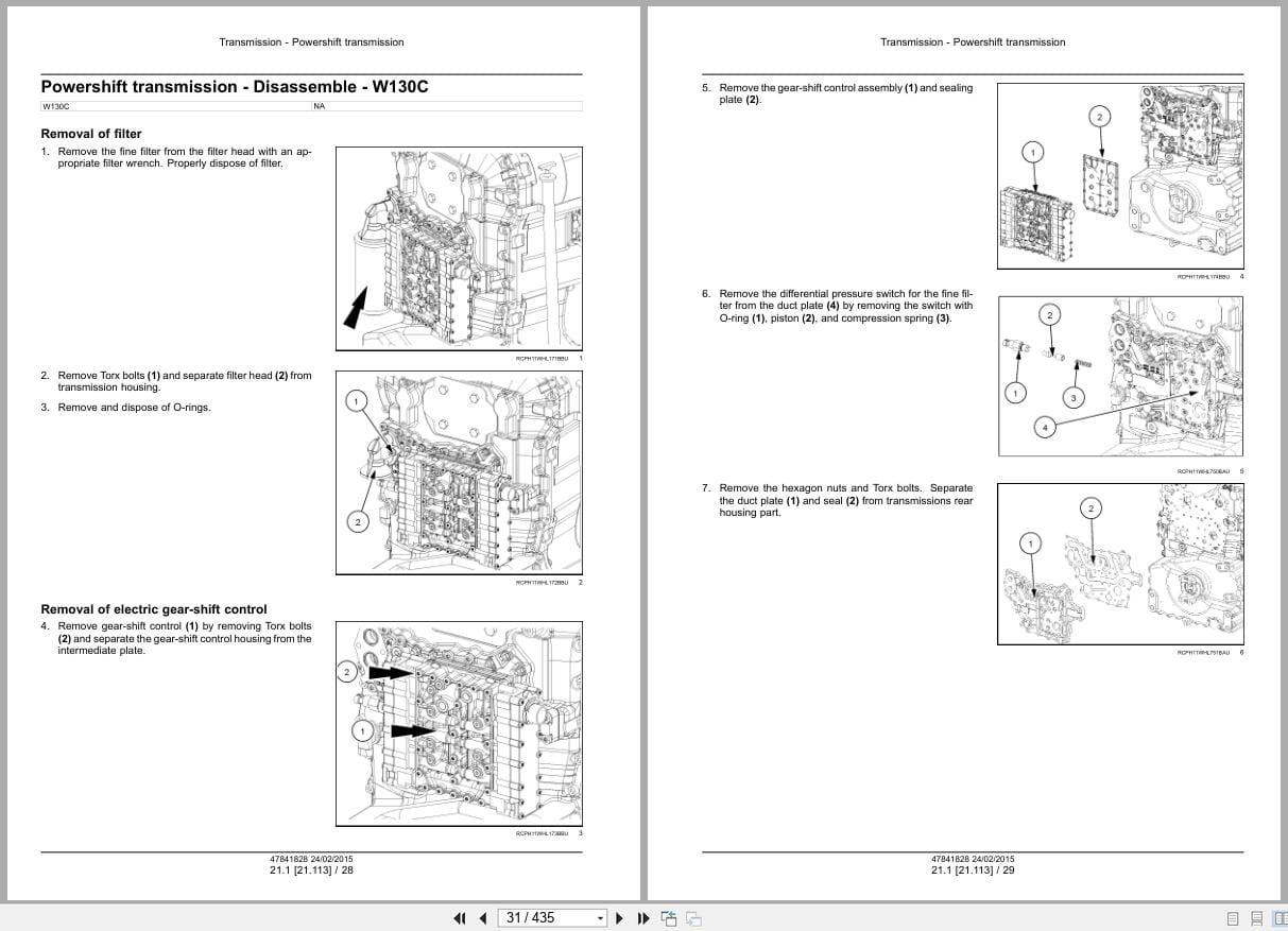 New Holland Wheel Loader W130C W170C Tier 4B Transmission Service Manual 47865317 (2)