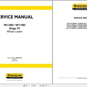 New Holland Wheel Loader W130D W170D Stage 4 Service Manual 48083730 (1)