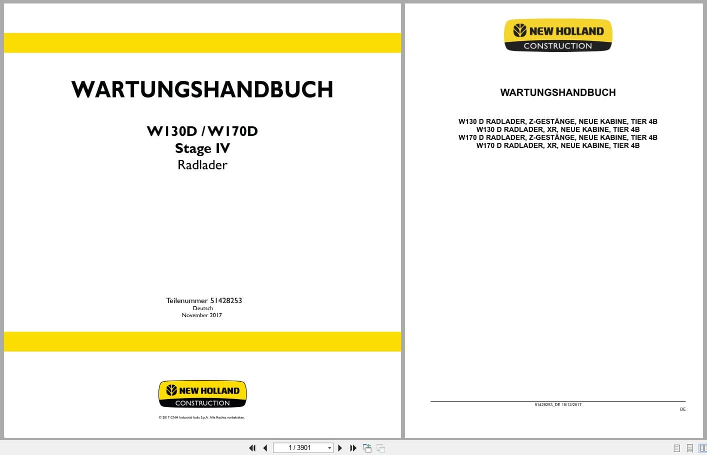 New Holland Wheel Loader W130D W170D Stage 4 Service Manual 51428253 DE (1)