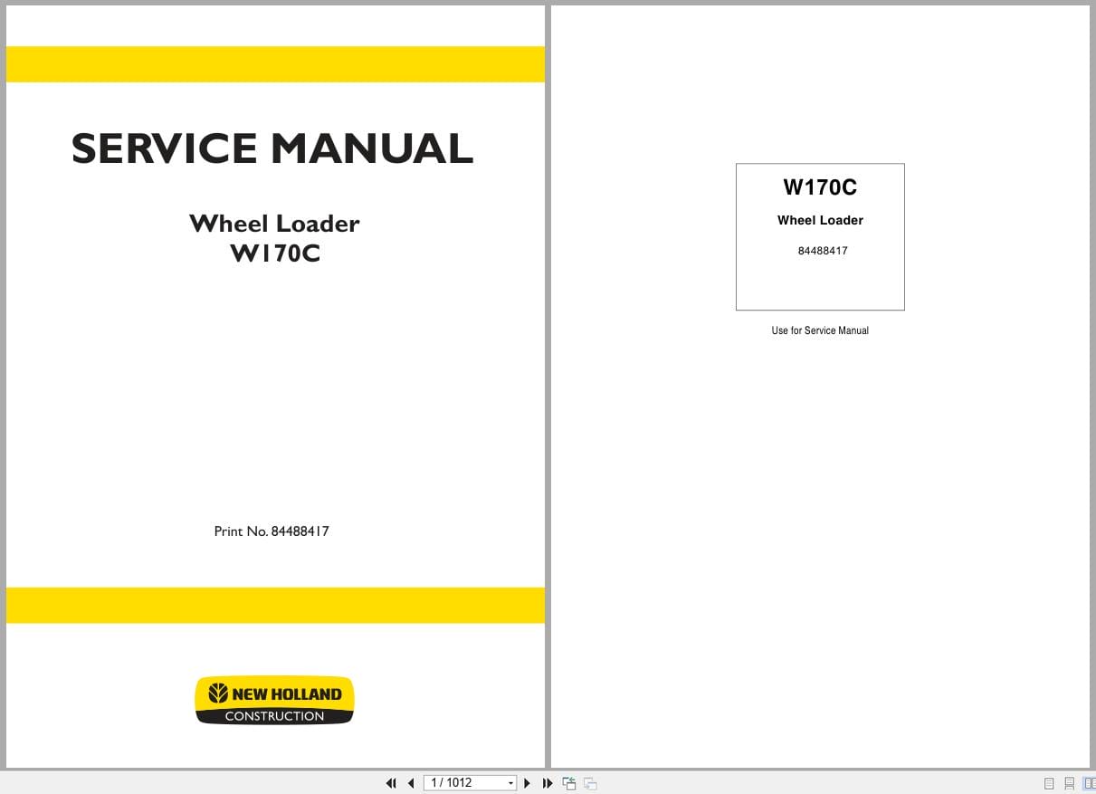 New Holland Wheel Loader W170C Service Manual 84488417 (1)