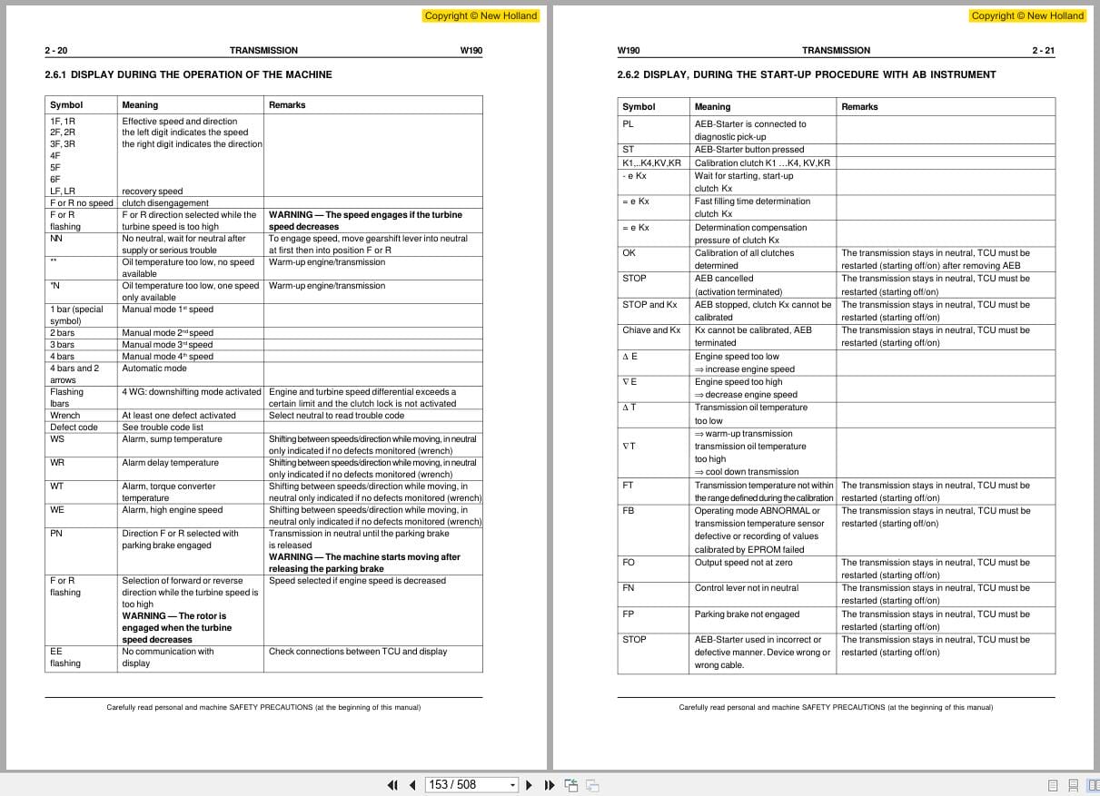 New Holland Wheel Loader W190 Workshop Manual 6041350201 (2)