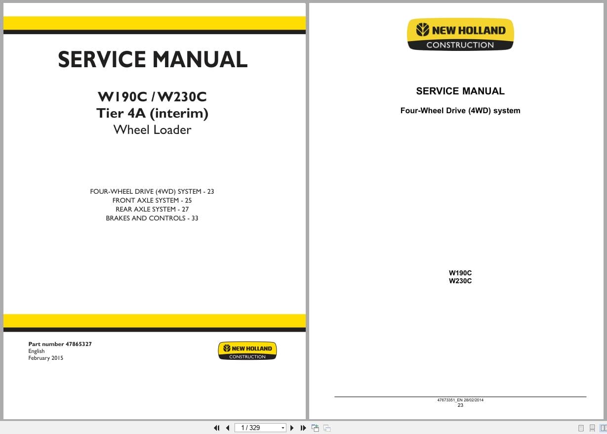 New Holland Wheel Loader W190C W230C Tier 4A Service Manual 47865327 (1)