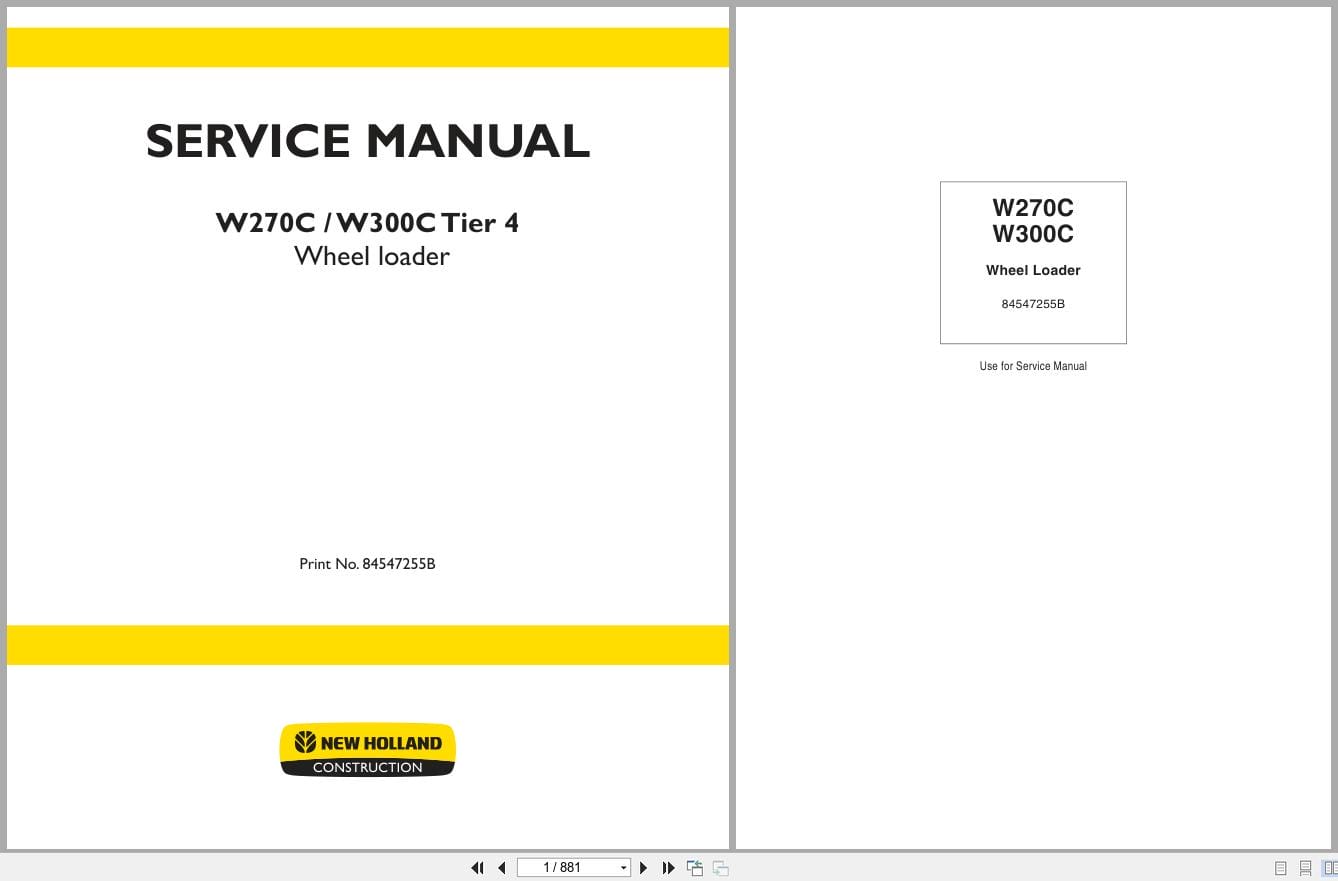 New Holland Wheel Loader W270C W300C Tier 4 Service Manual 84547255B (1)