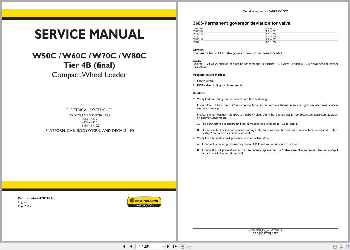 New Holland Wheel Loader W50C to W80C Tier 4B Service Manual 47878218 (1)