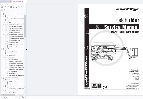 Niftylift Forklift Schematic Operators Parts Service Manual 2025 (5)