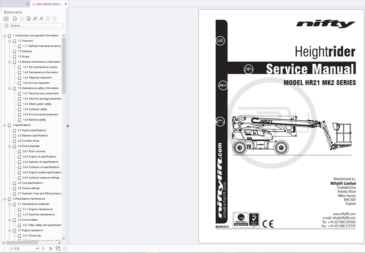 Niftylift Forklift Schematic Operators Parts Service Manual 2025 (5)