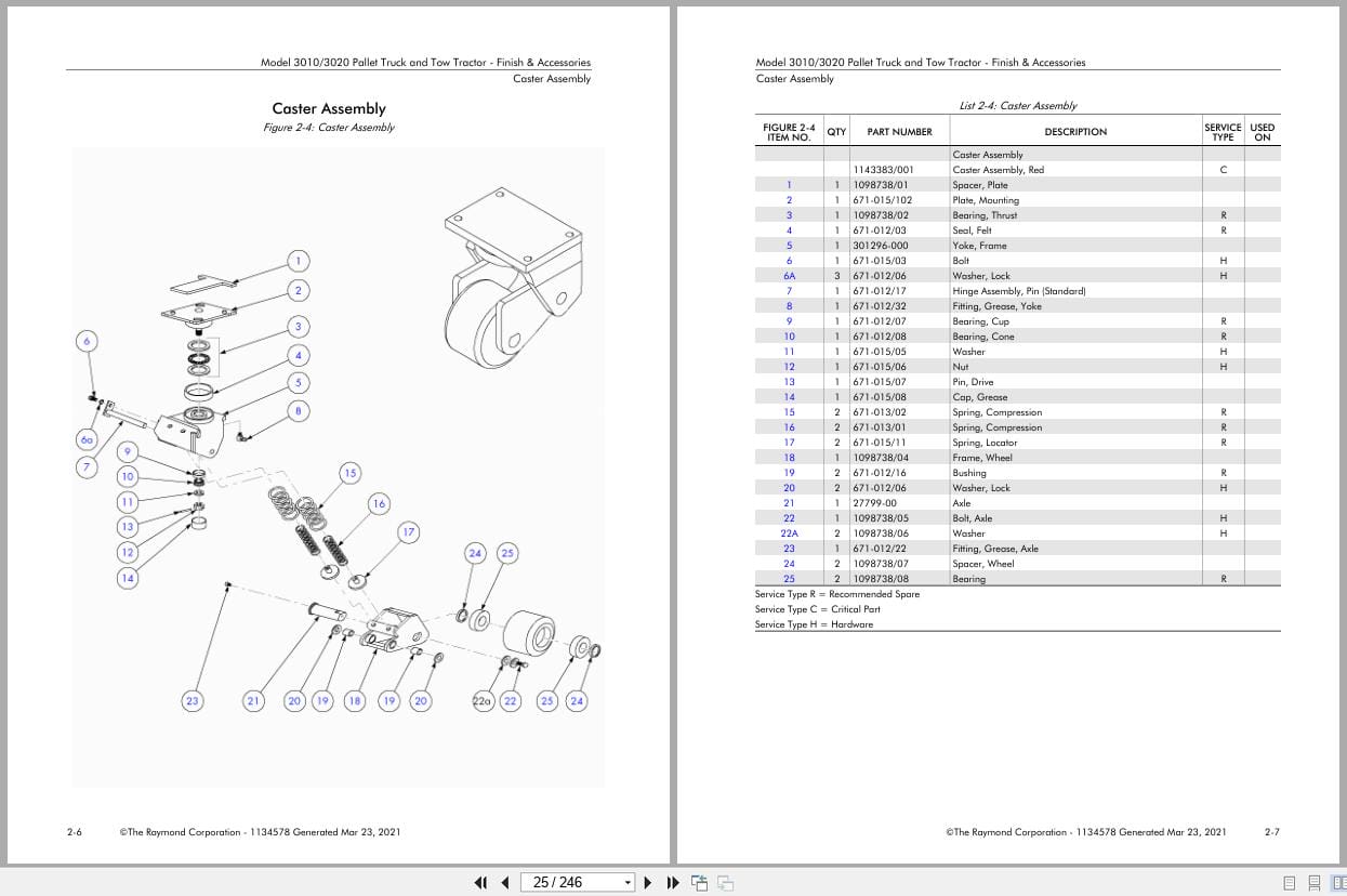 Raymond Automation 3010 3020 Parts Manual 1134578 2021 (2)