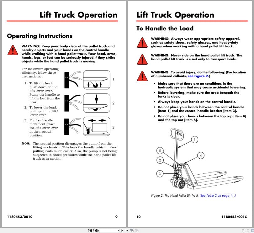 Raymond Hand Pallet LCR55 LCS55 Owner Operation Parts Manual 1180453001C 2022 (2)
