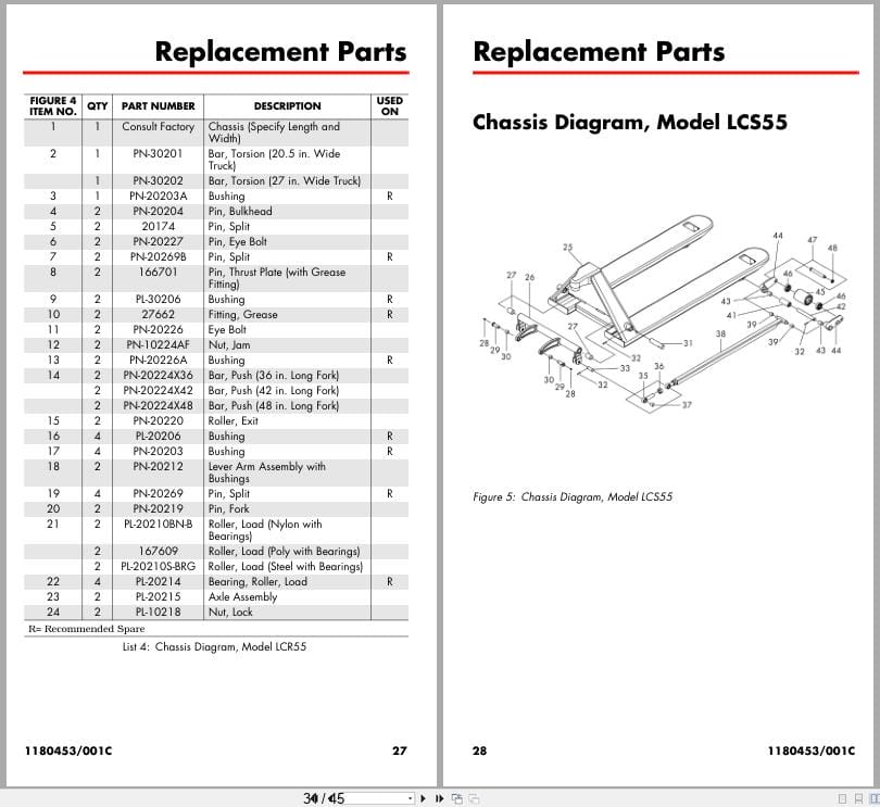 Raymond Hand Pallet LCR55 LCS55 Owner Operation Parts Manual 1180453001C 2022 (3)
